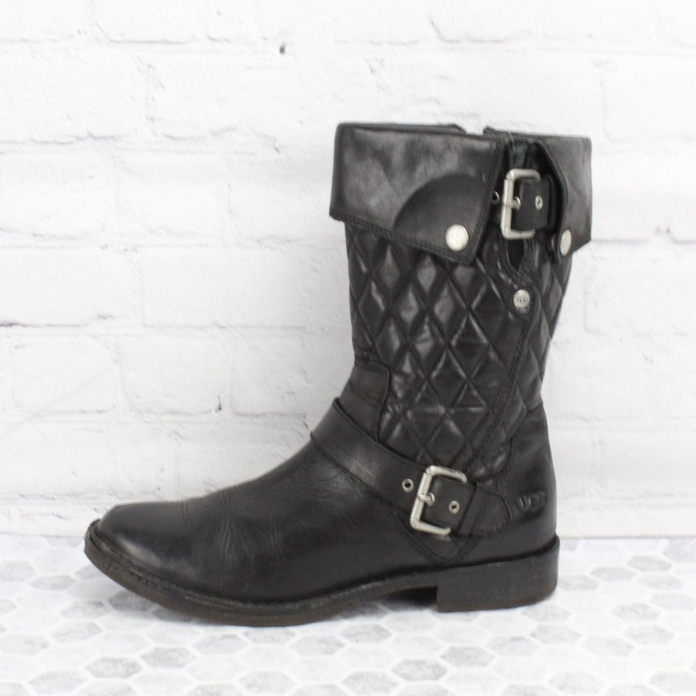 Ugg Australia Conor Black Oiled Leather Boots Sz 8 - Picture 1 of 8